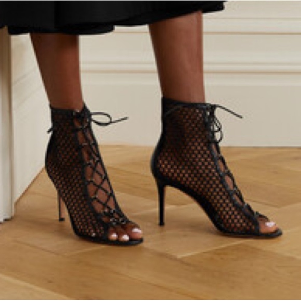Gianvito Rossi 85 Lace-up Mesh And Leather Ankle Boots Size 37